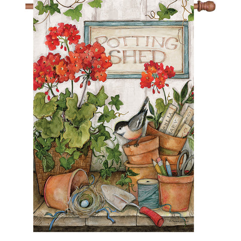 36 in. Elite Oversized House Flag - Geranium Potting Shed