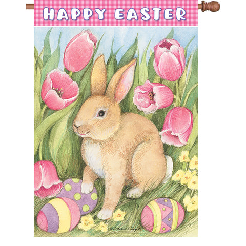 36 in. Elite Oversized House Flag - Easter Bunny Tulips