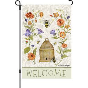 13 in. Elite Oversized Garden Flag - Bee Skep Flowers