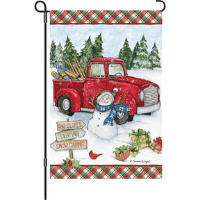 13 in. Elite Oversized Garden Flag - Red Truck Snowman