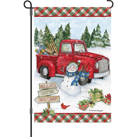 13 in. Elite Oversized Garden Flag - Red Truck Snowman
