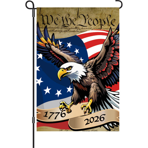Flag with an eagle and American flag design, featuring 'We the People' and years 1776 and 2026.