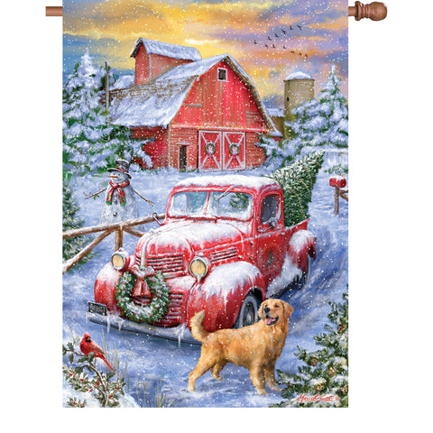 28 in. Flag - Red Truck Winter