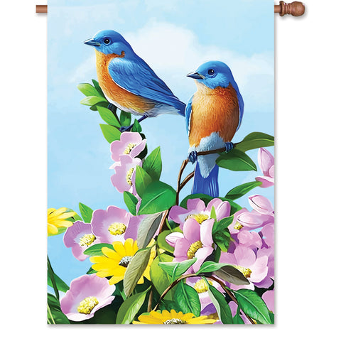 28 in. Flag - Floral Bluebirds
