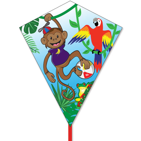 25 in. Diamond Kite - Monkey, Parrot and Tree Frog