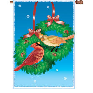 28 in. Flag - Christmas Cardinals