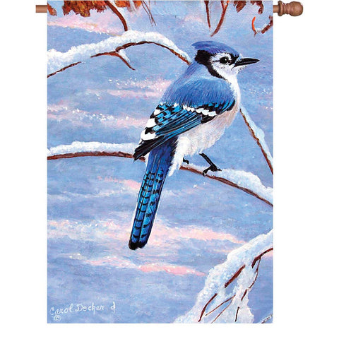 28 in. Flag - Winter Bluejay