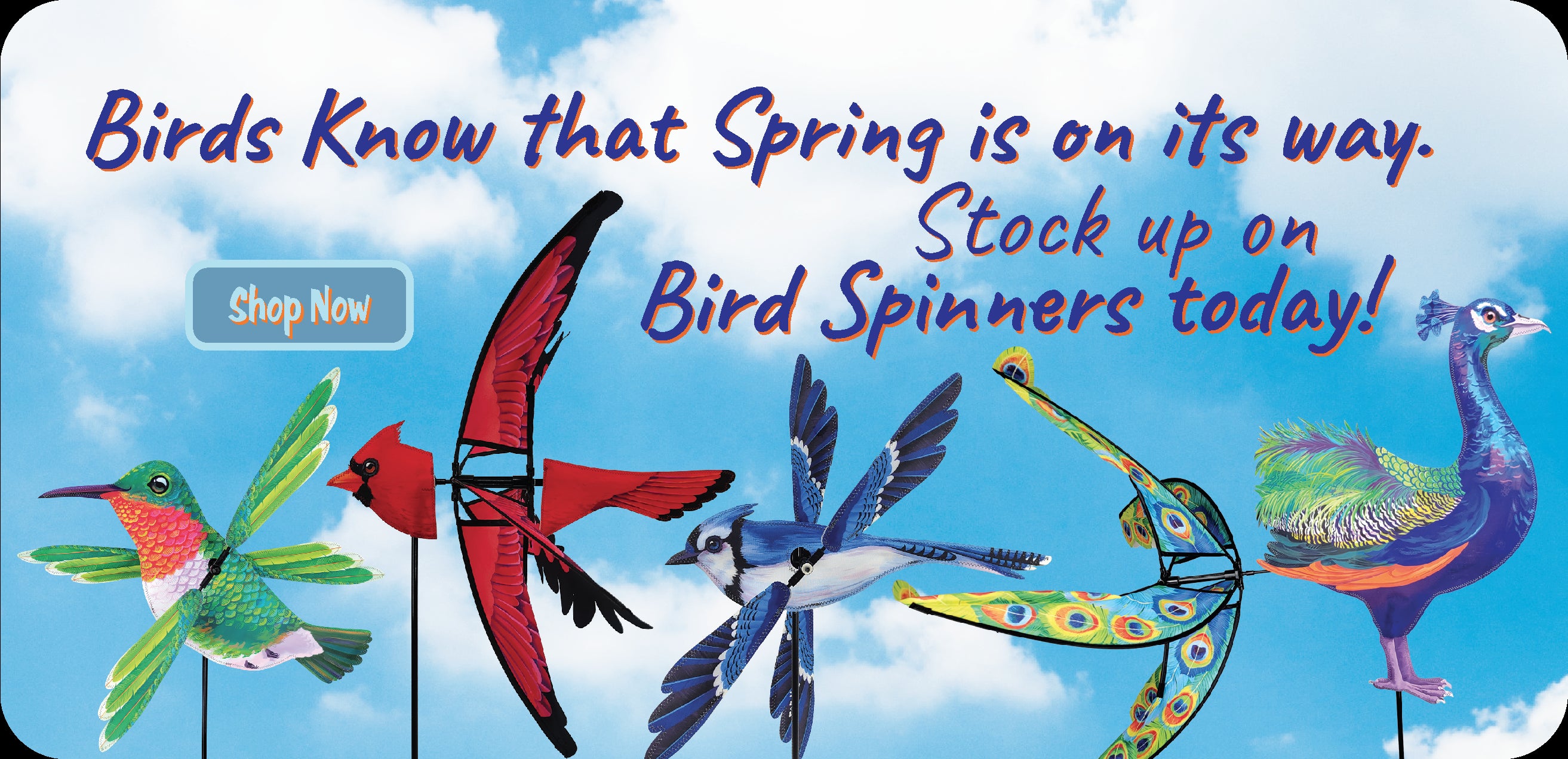 Birds know that Spring is on its way. Stock up on Bird Spinners today!